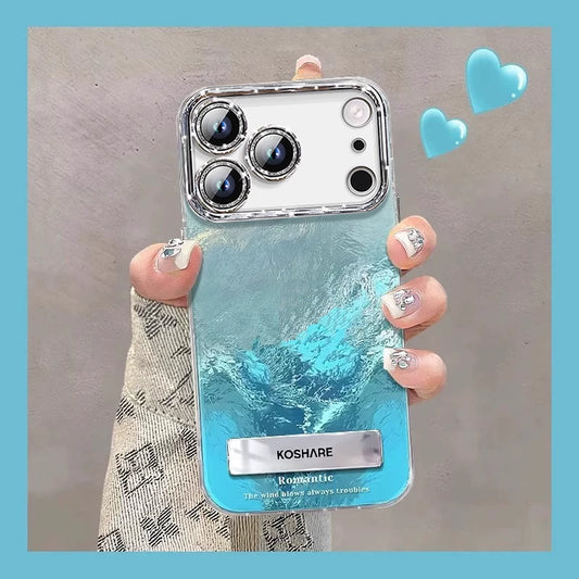 Gradient Blue Luxury Lens Full Coverage Phone Case with Stand