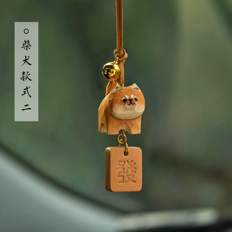 Hand-Carved Solid Wood Pet Ornament for Car