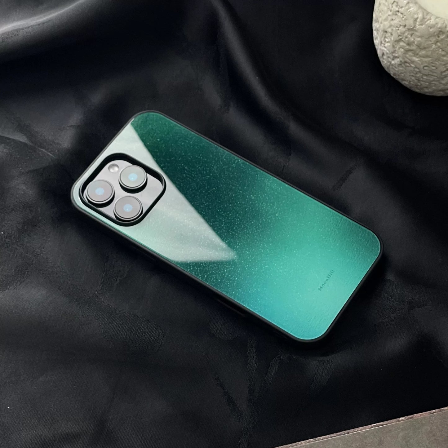 Peacock green anti-slip full-coverage tempered glass premium phone case