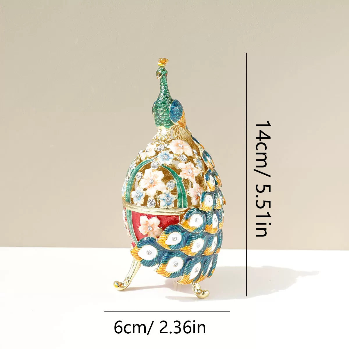 Easter European-style metal enamel painted egg jewelry box