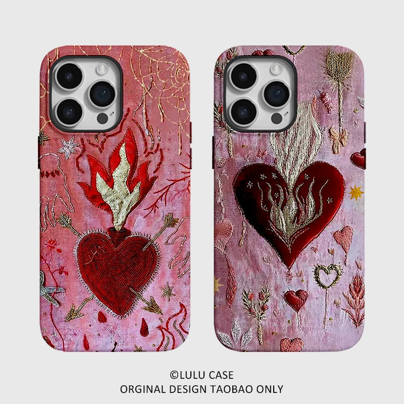 Retro Flame Heart Art Burning Magnetic Soft Case Phone Case