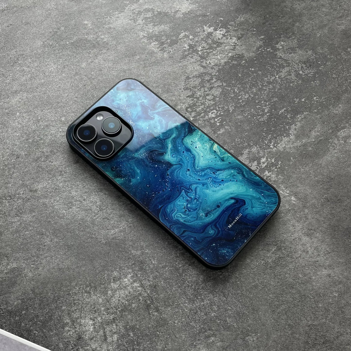 Blue wave abstract design non-slip full-coverage tempered glass premium phone case