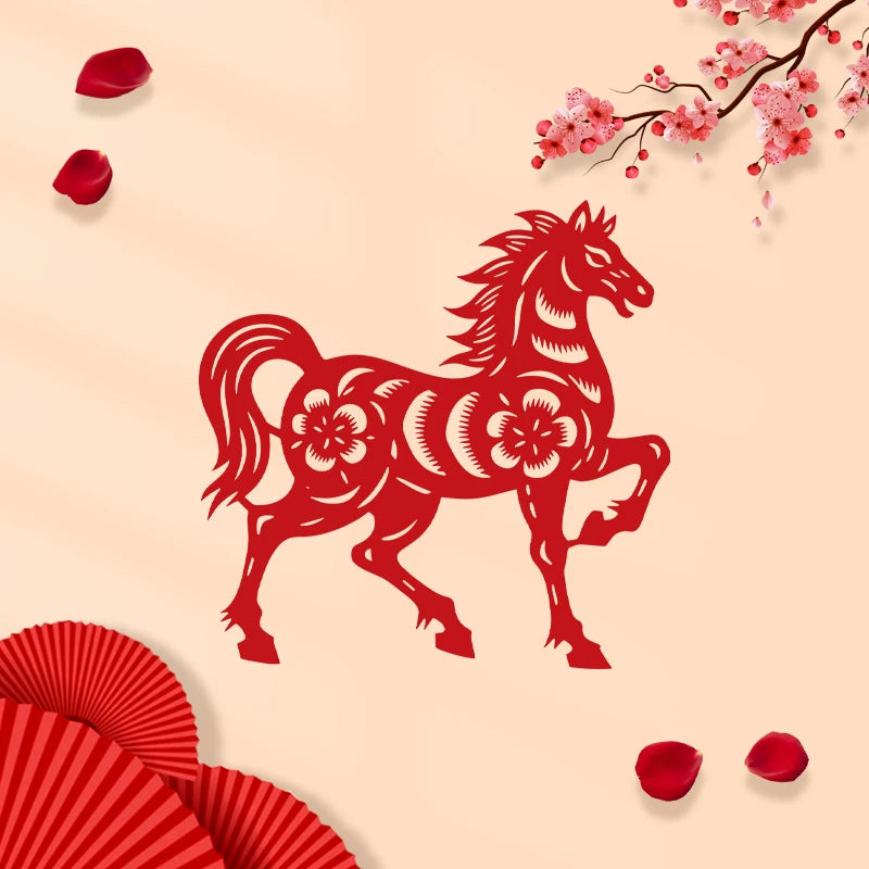 "Success Upon Arrival" Double-sided Red Xuan Paper Cutting, Flocked Finished Glass Decor Sticke