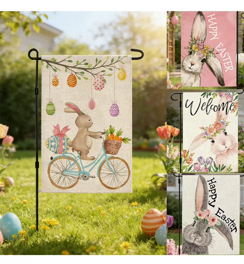 Easter Bunny Egg Double-Sided Linen Garden Flag (Flagpole Not Included) Outdoor Patio Decoration