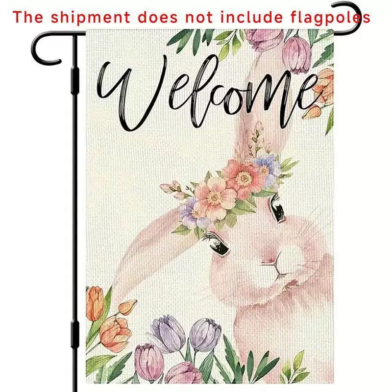 Easter Bunny Egg Double-Sided Linen Garden Flag (Flagpole Not Included) Outdoor Patio Decoration