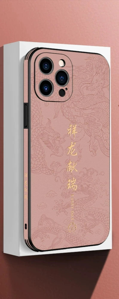 China Golden Dragon Leather Phone Case