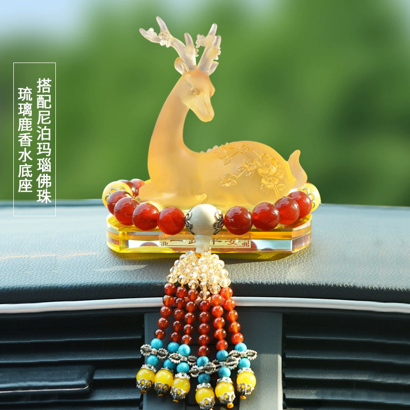 Crystal Deer Perfume Base with Agate Buddha Beads