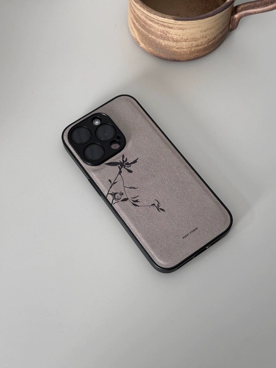 Night Studio Pomegranate Branch Purple Leather Phone Case