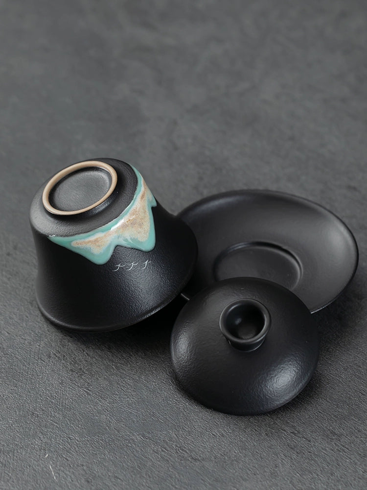 Mountain Pattern Black Clay Gaiwan