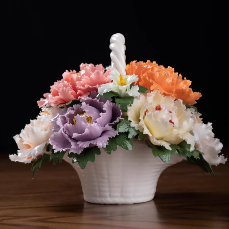 Ceramic Rich Flower Peony Flower Basket Art Decoration