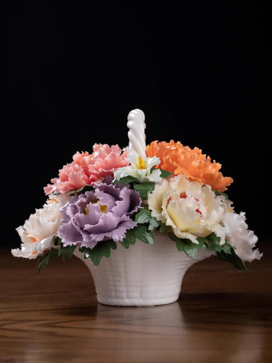 Ceramic Rich Flower Peony Flower Basket Art Decoration