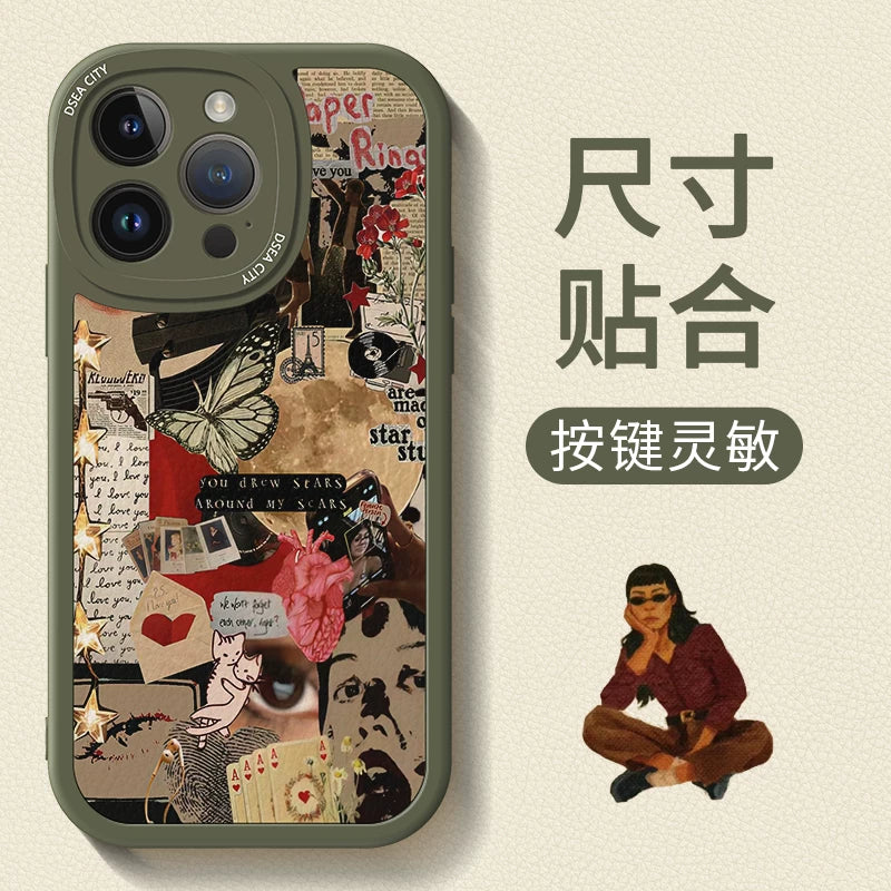 New American-style creative retro patchwork premium full-coverage shockproof phone case