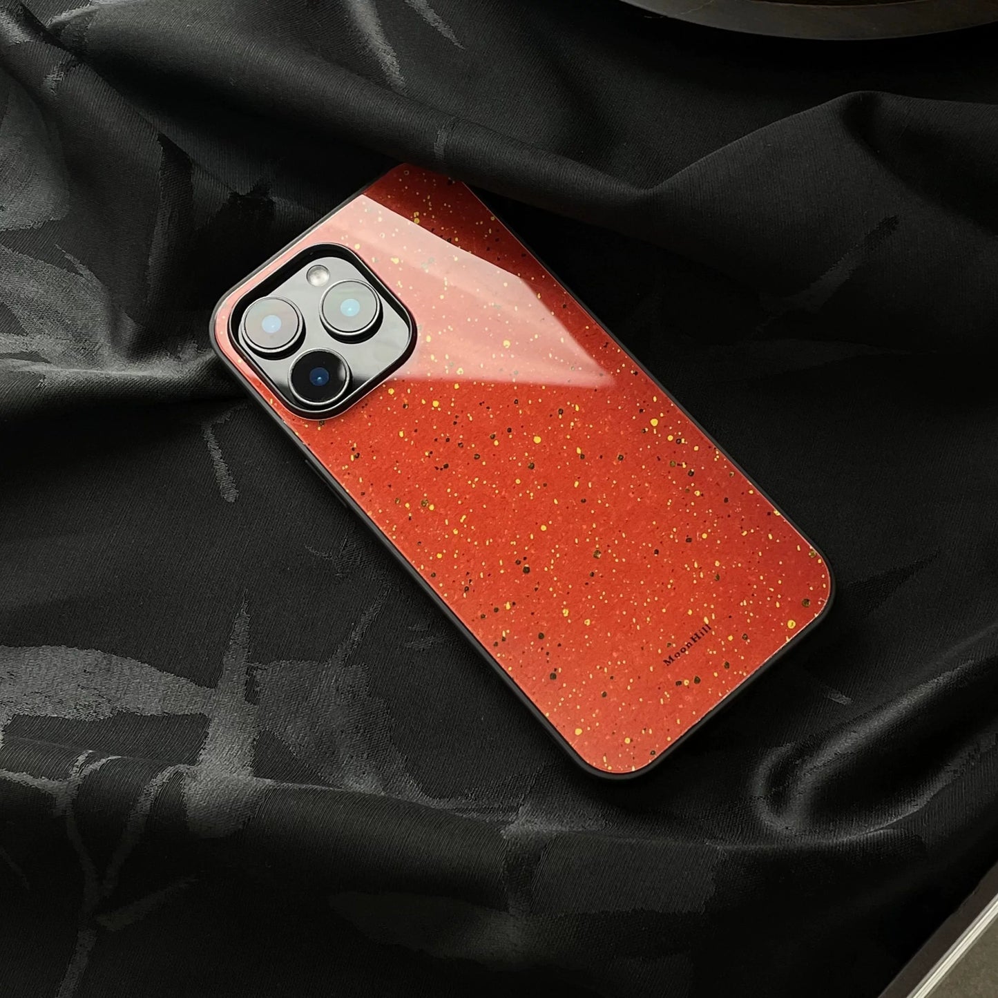 Red and gold abstract art non-slip full-coverage tempered glass premium phone case