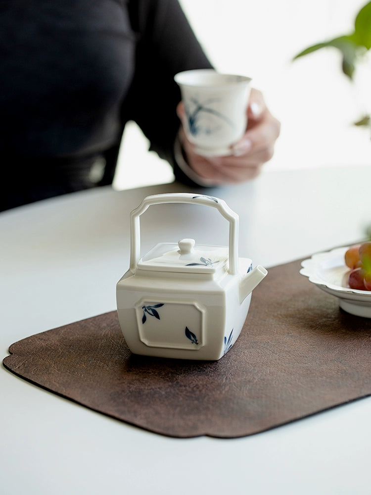 Hand-Painted Butterfly Orchid Dual-Aperture Teapot