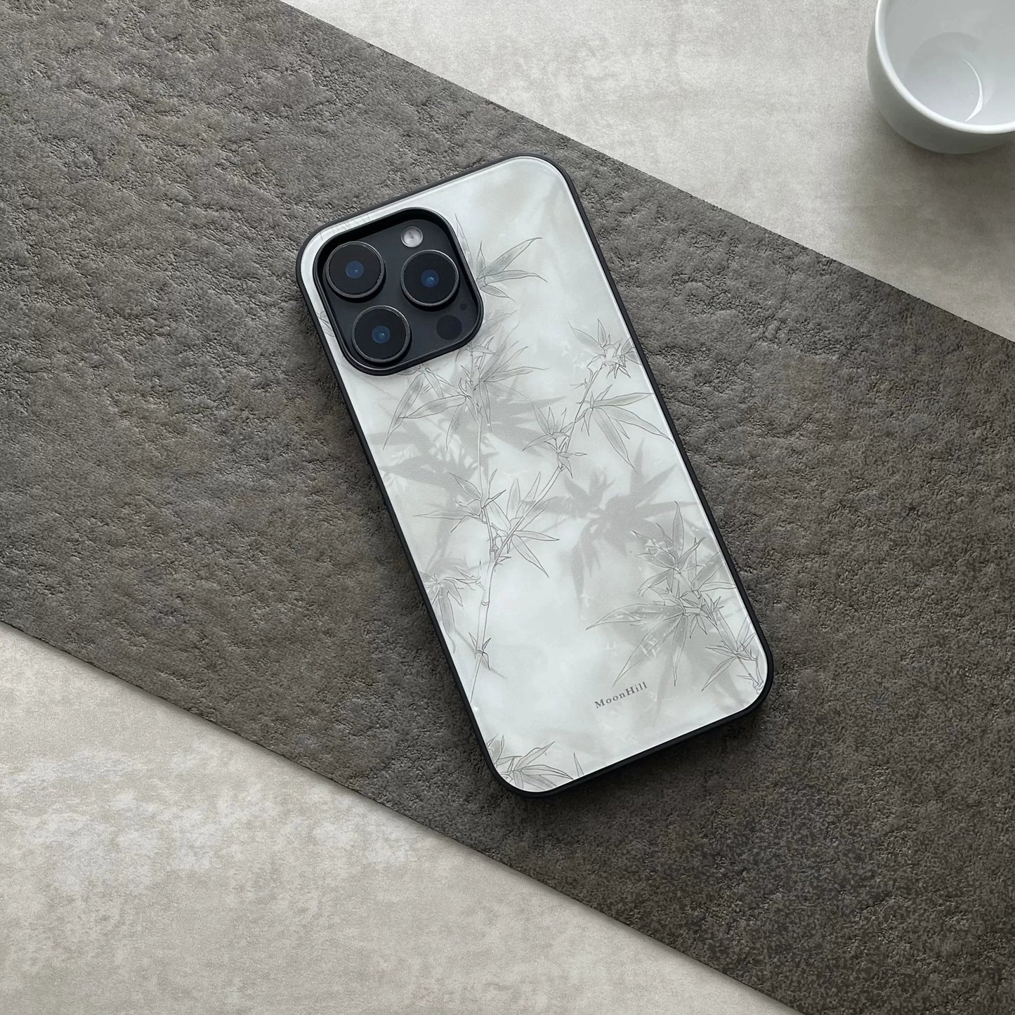 Abstract painting of bamboo shadows under moonlight, non-slip, full-coverage glass premium phone case.