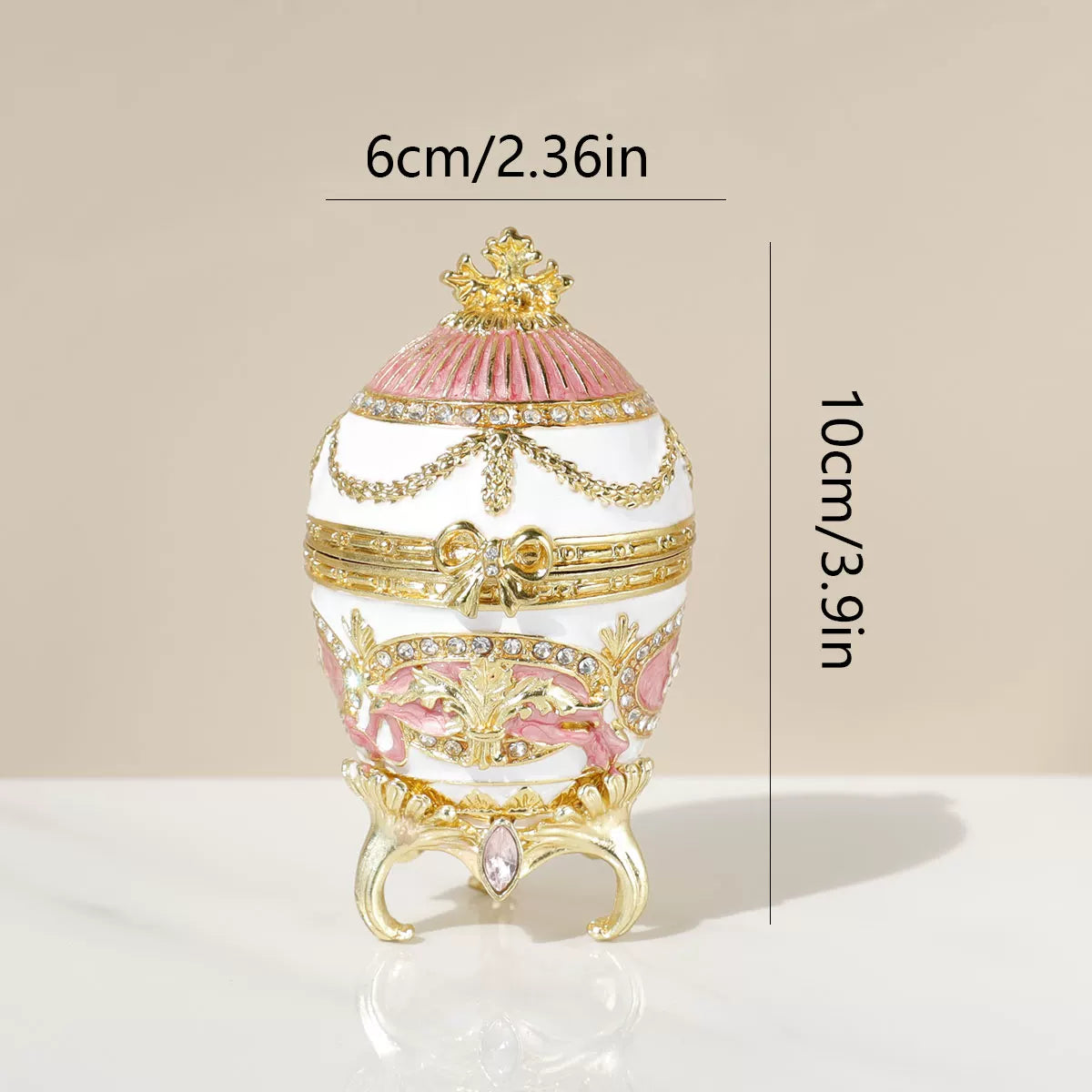 Easter European-style metal enamel painted egg jewelry box