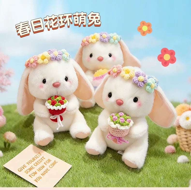 Easter bunny plush toy holding easter eggs and roses