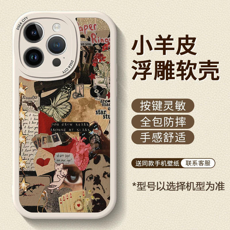 New American-style creative retro patchwork premium full-coverage shockproof phone case