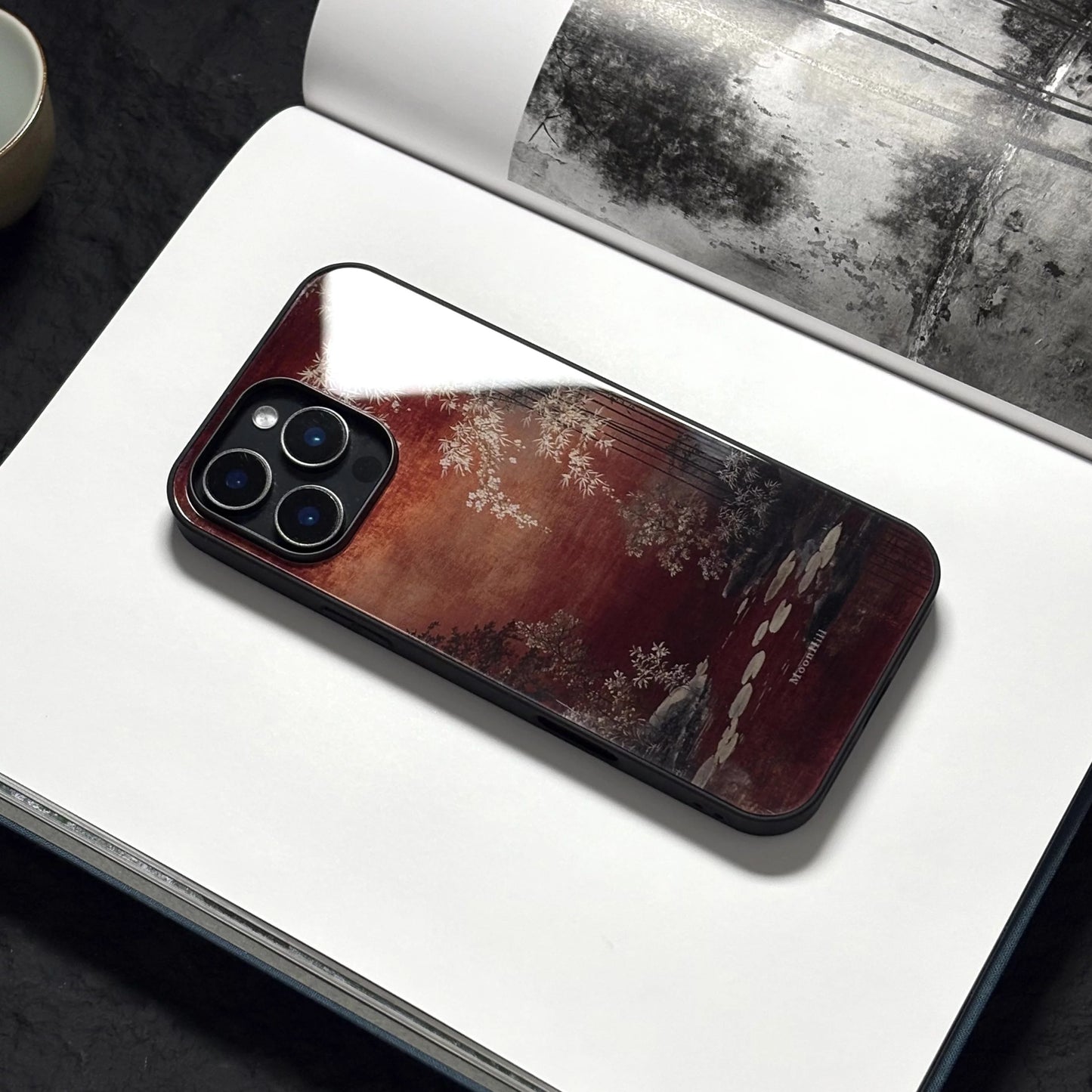 Sunset and bamboo art painting non-slip full-coverage glass original premium phone case