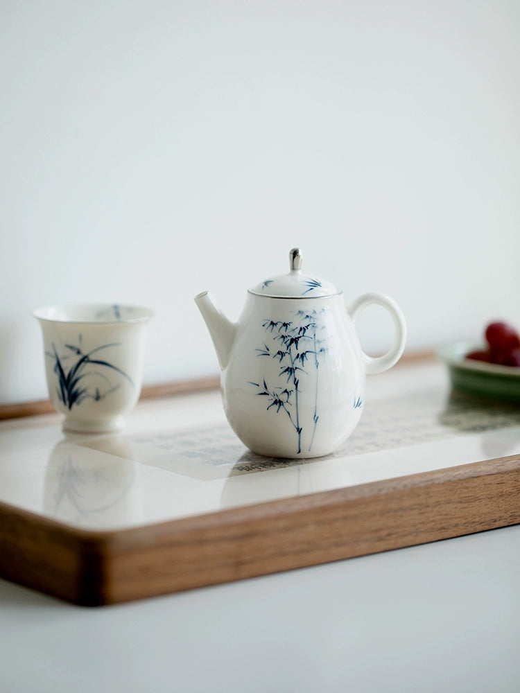 Hand Painted White Gold Teapot Household Ceramic Kettle