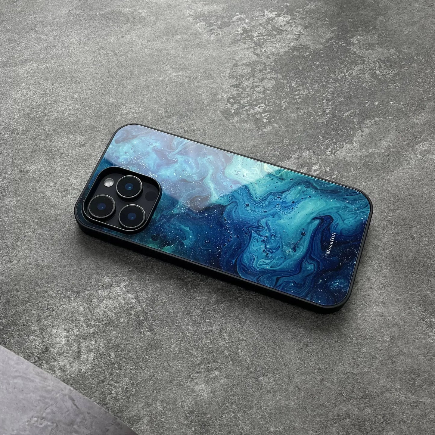 Blue wave abstract design non-slip full-coverage tempered glass premium phone case