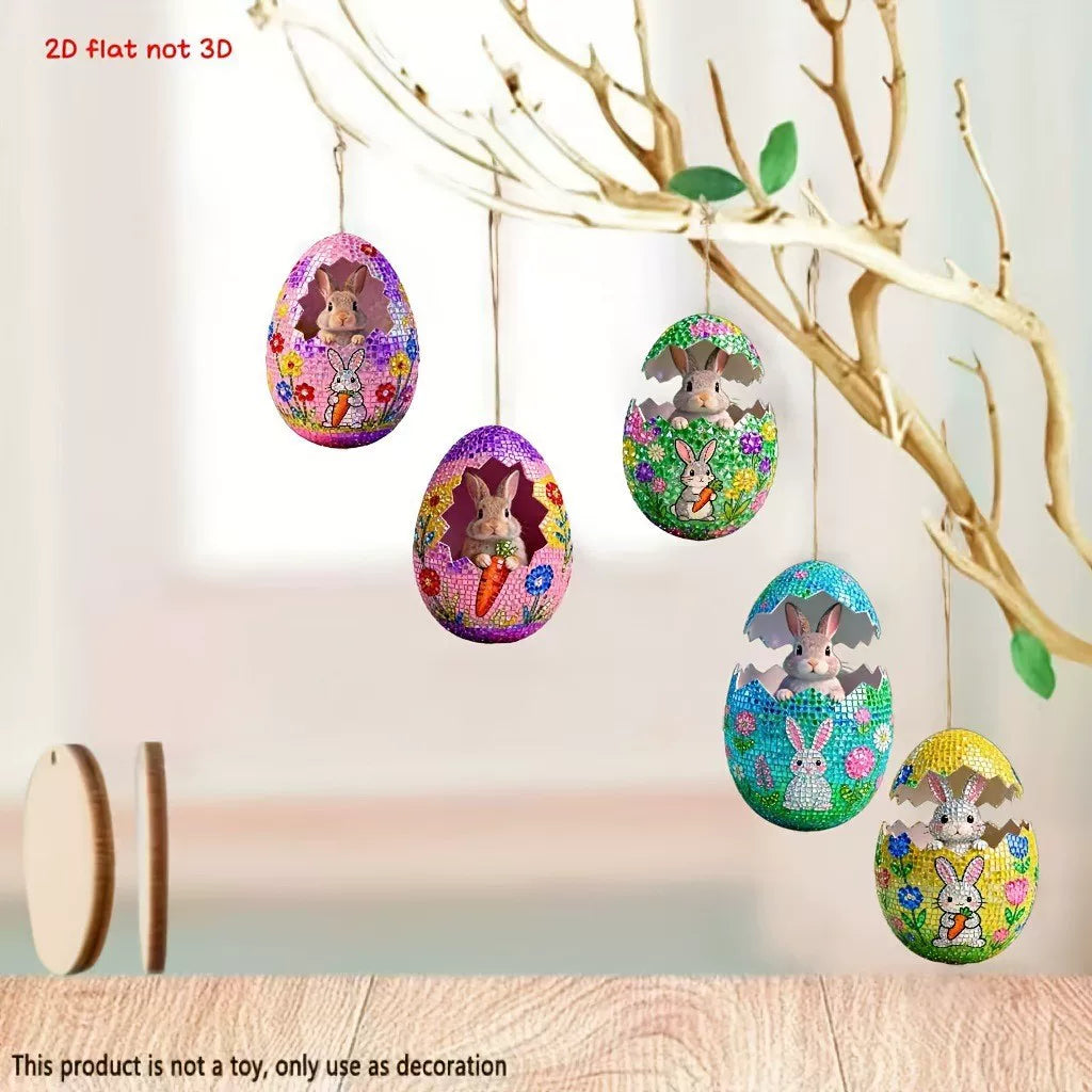 Easter wooden egg bunny ornament