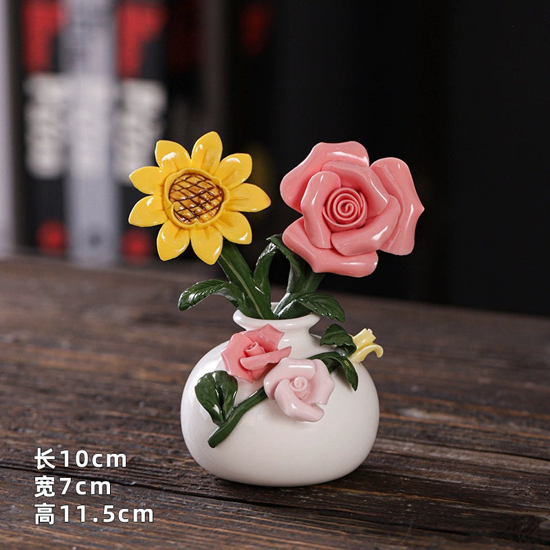 Hand Kneaded Ceramic Flower Branch Vase Flower Insert Set