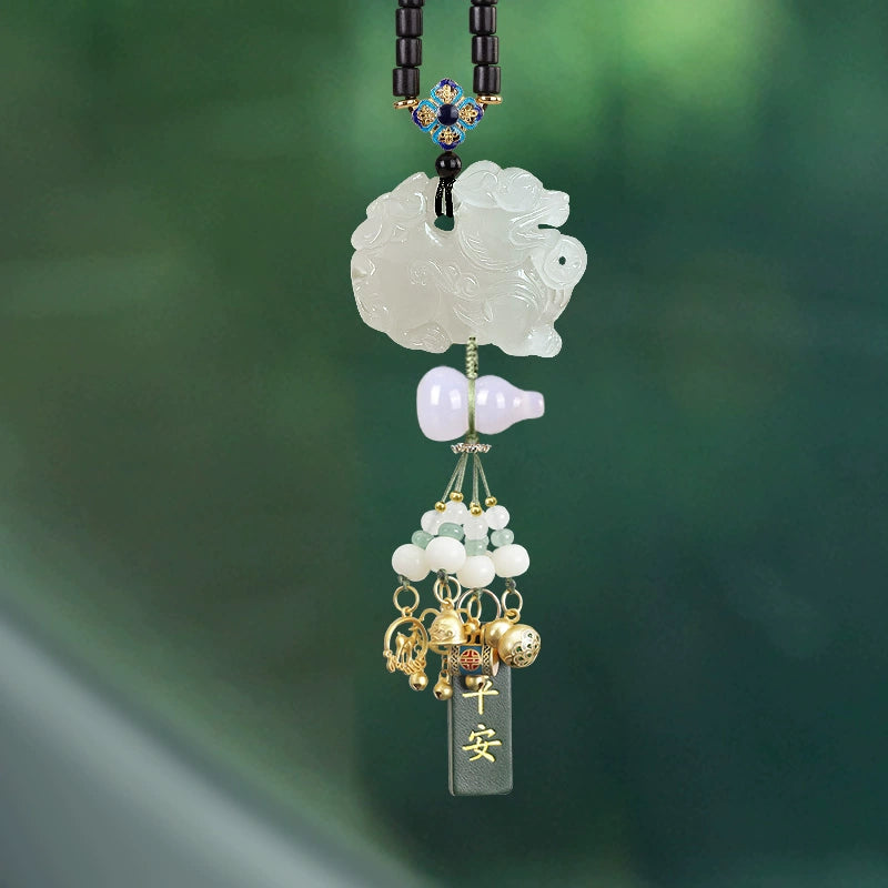 White Chalcedony Pi Xiu Pendant Car Accessory