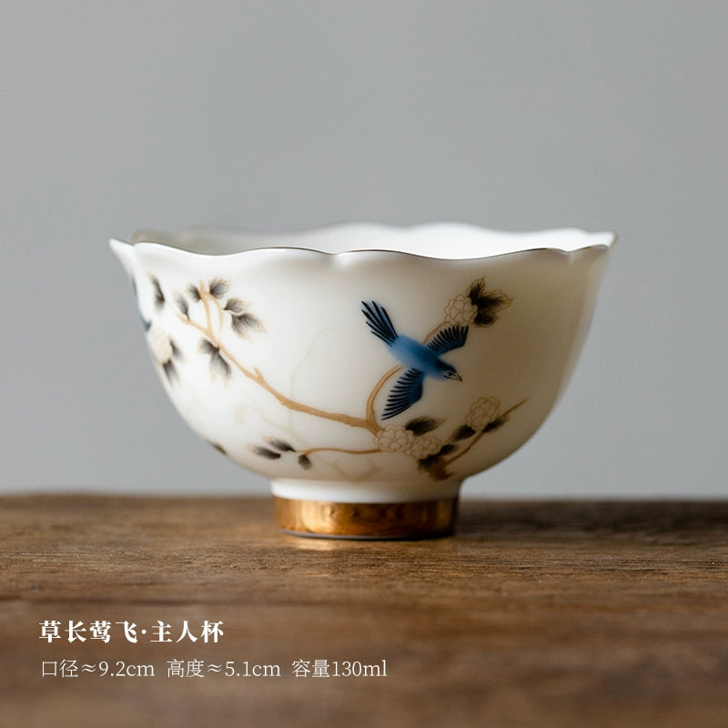 Flying-Bird White Porcelain Wood-Ash Teacup
