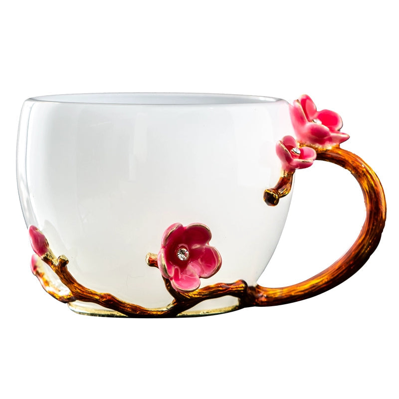 3D Embossed Floral Glass Teacup