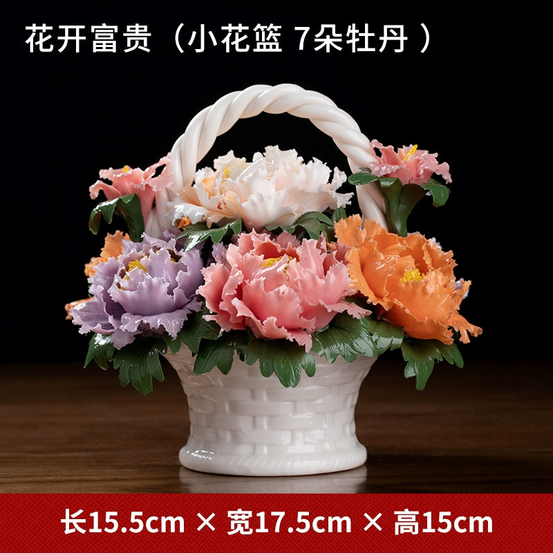 Ceramic Rich Flower Peony Flower Basket Art Decoration