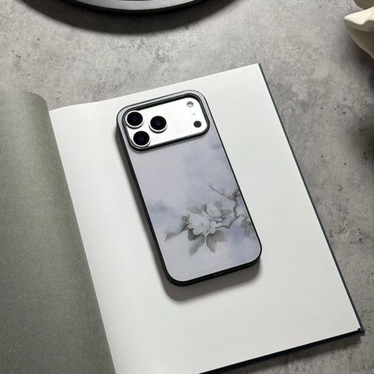 Snowy White Magnolia Flower Art Design Anti-slip Full Coverage Glass Premium Phone Case