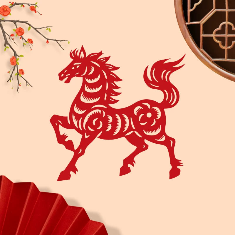 "Success Upon Arrival" Double-sided Red Xuan Paper Cutting, Flocked Finished Glass Decor Sticke