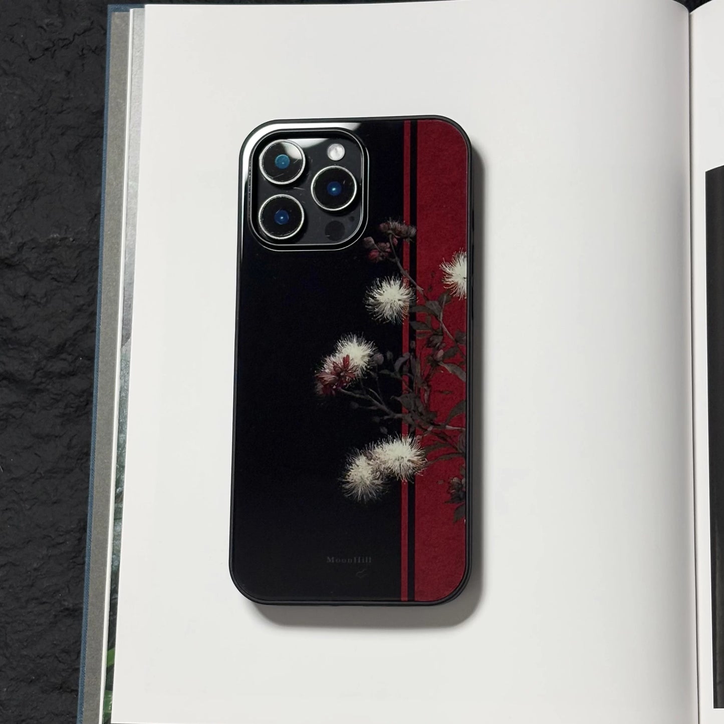 Night-themed white floral art non-slip full-coverage glass premium phone case