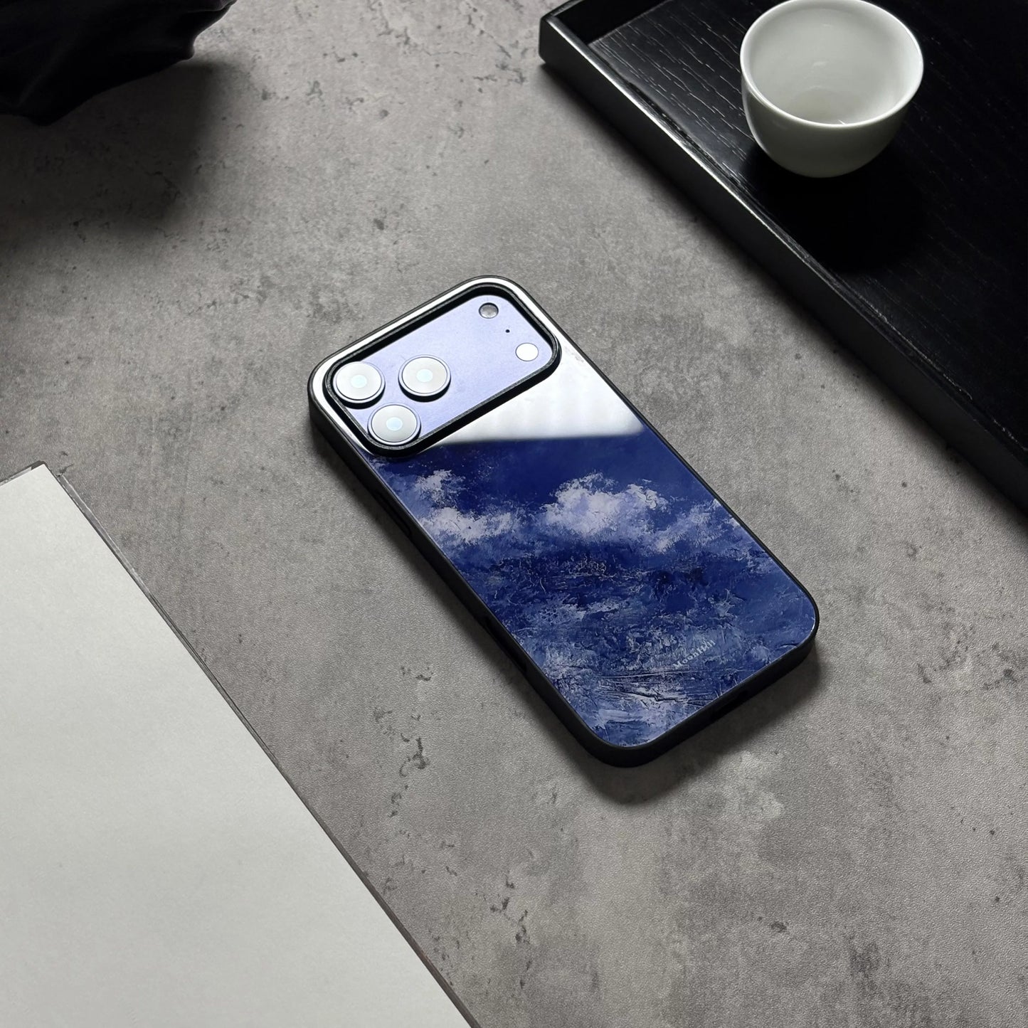 Dark blue anti-slip full-coverage glass premium phone case