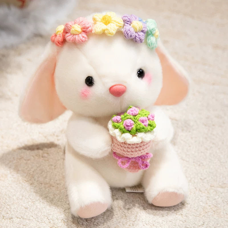 Easter bunny plush toy holding easter eggs and roses