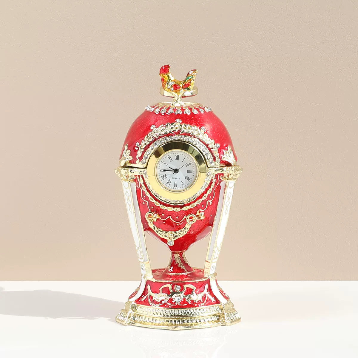 Easter European-style metal enamel painted egg jewelry box