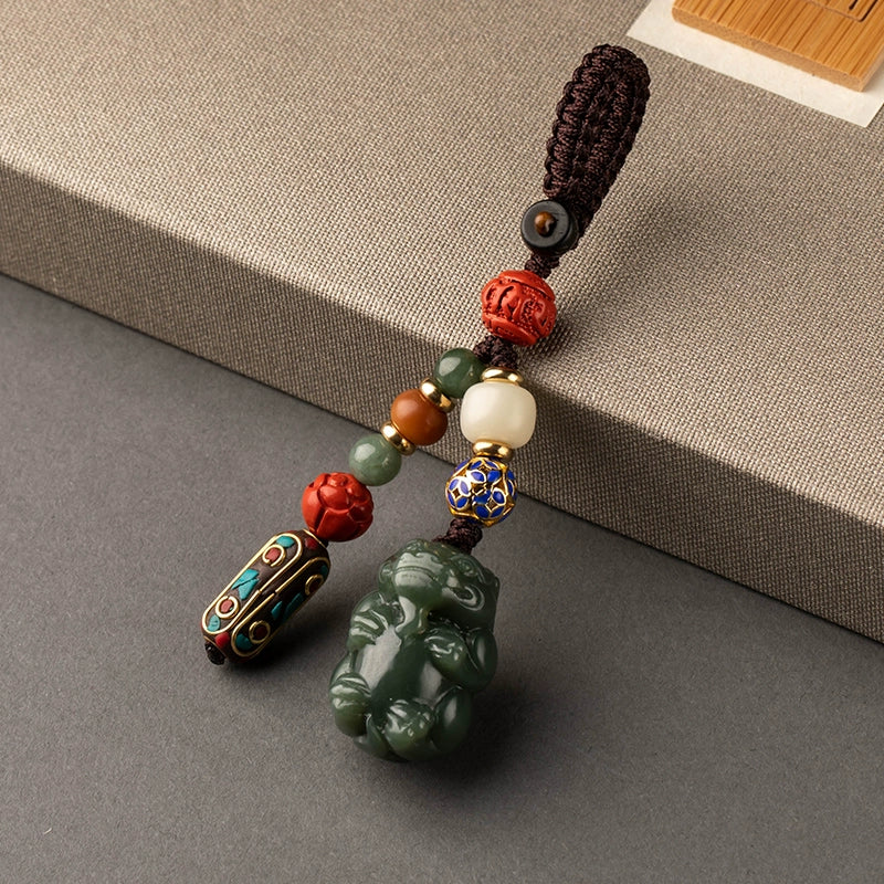Real Hetian Jade Pixiu Keychain