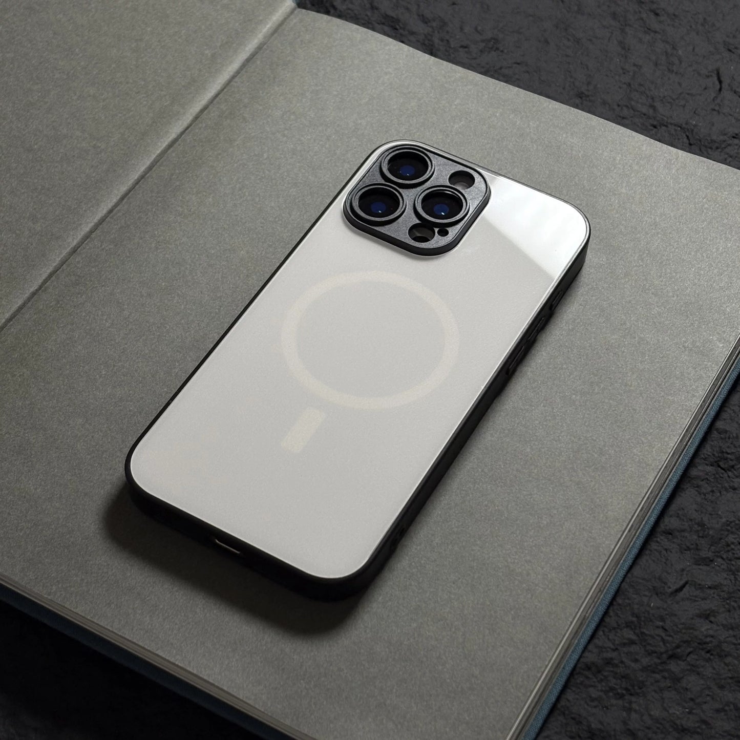 Milky white magnetic anti-slip full-coverage tempered glass premium phone case