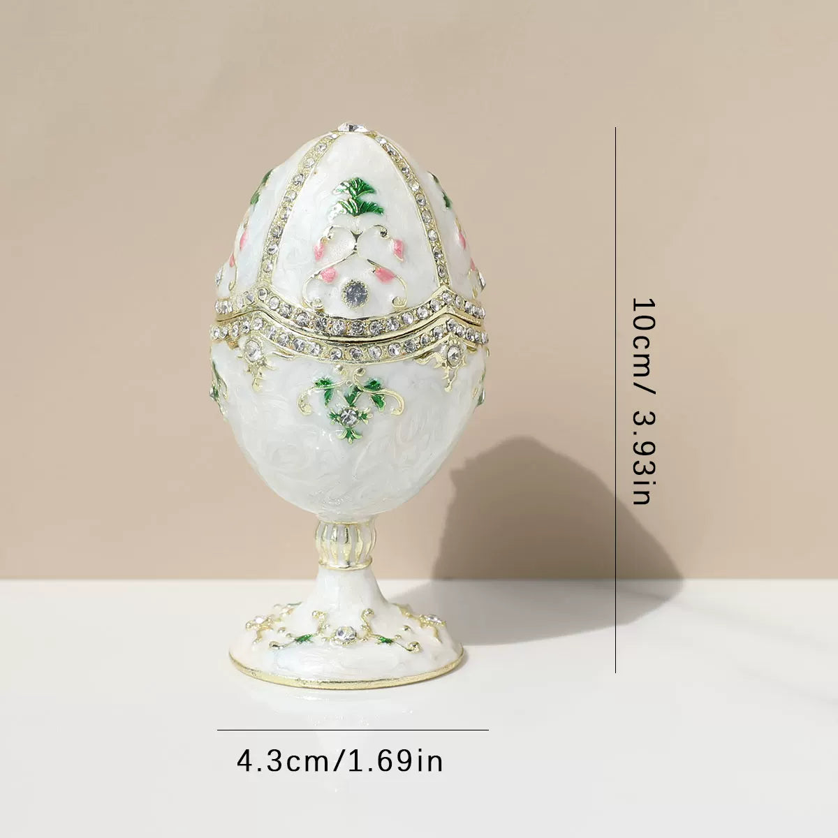 Easter European-style metal enamel painted egg jewelry box
