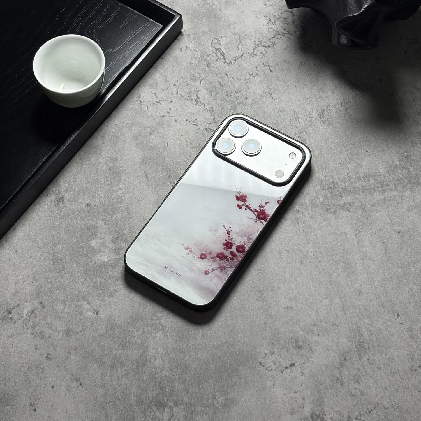 Plum blossom pattern anti-slip full-coverage tempered glass premium phone case