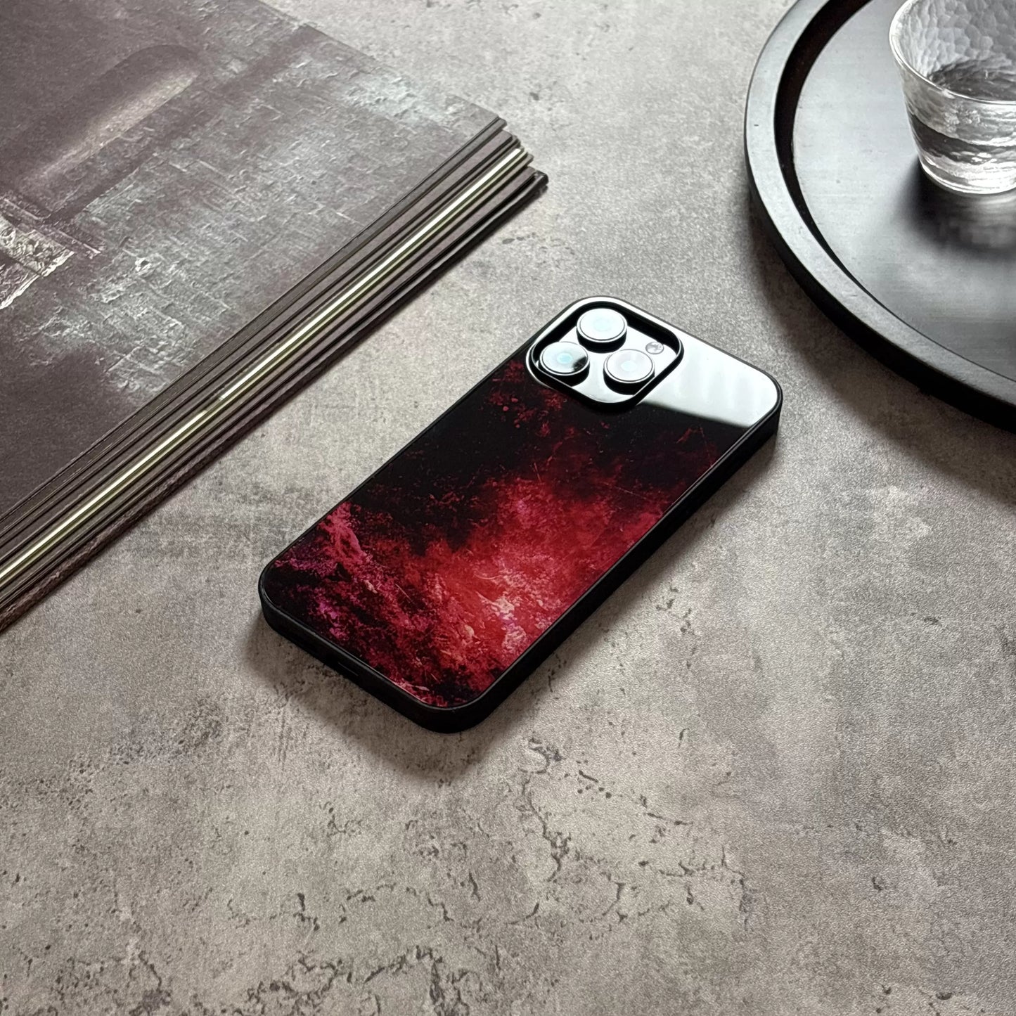 Red flame non-slip full-coverage tempered glass premium phone case