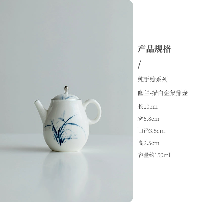 Hand Painted White Gold Teapot Household Ceramic Kettle