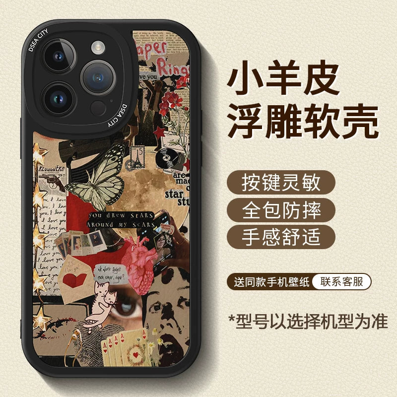 New American-style creative retro patchwork premium full-coverage shockproof phone case