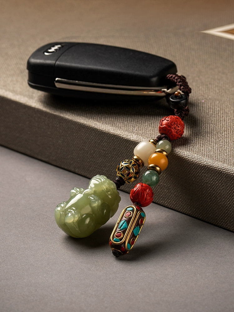 Real Hetian Jade Pixiu Keychain
