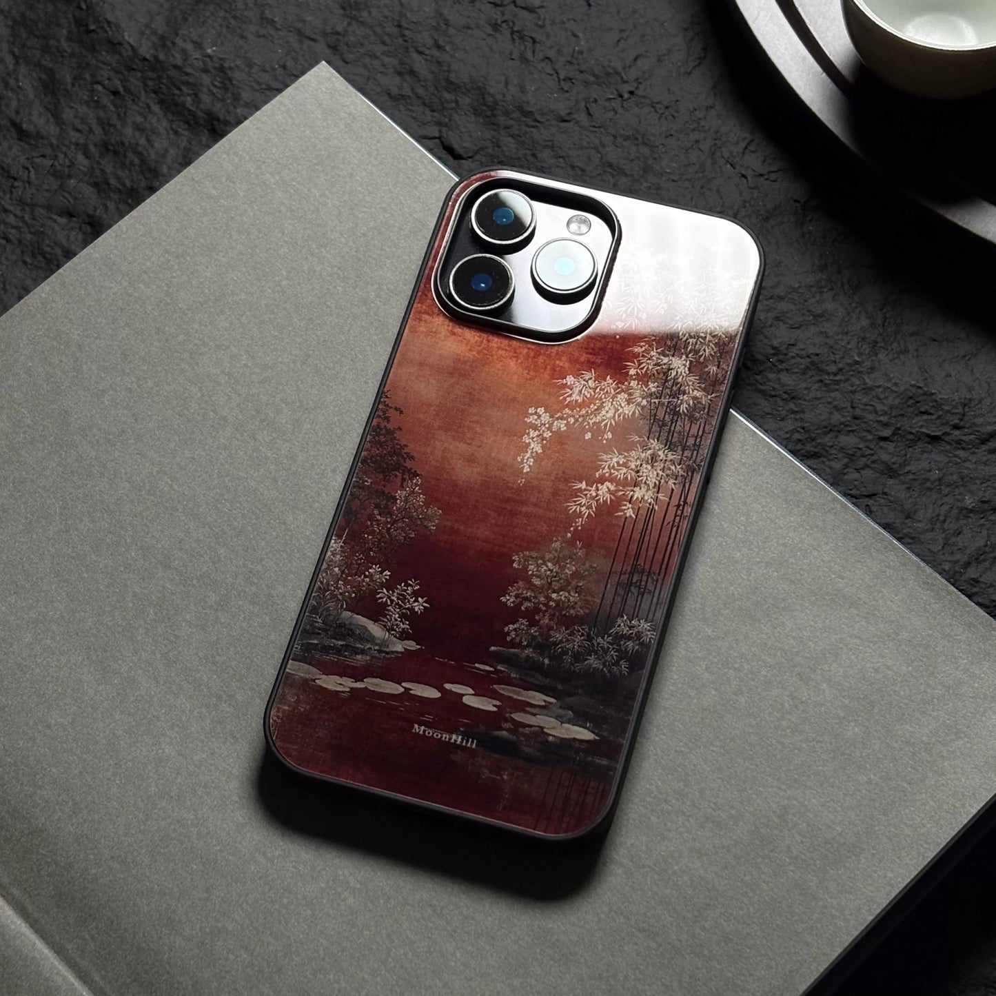 Sunset and bamboo art painting non-slip full-coverage glass original premium phone case