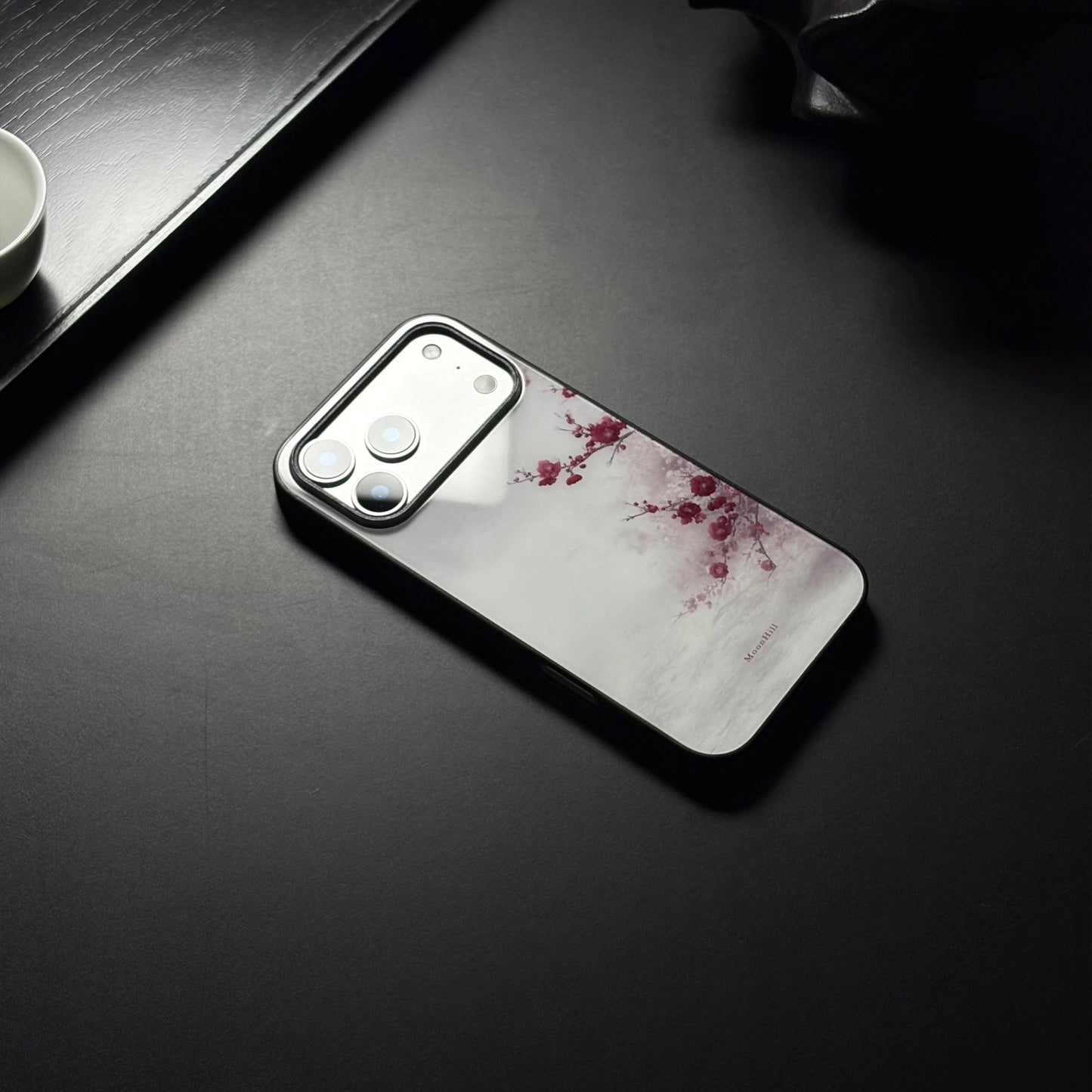 Plum blossom pattern anti-slip full-coverage tempered glass premium phone case