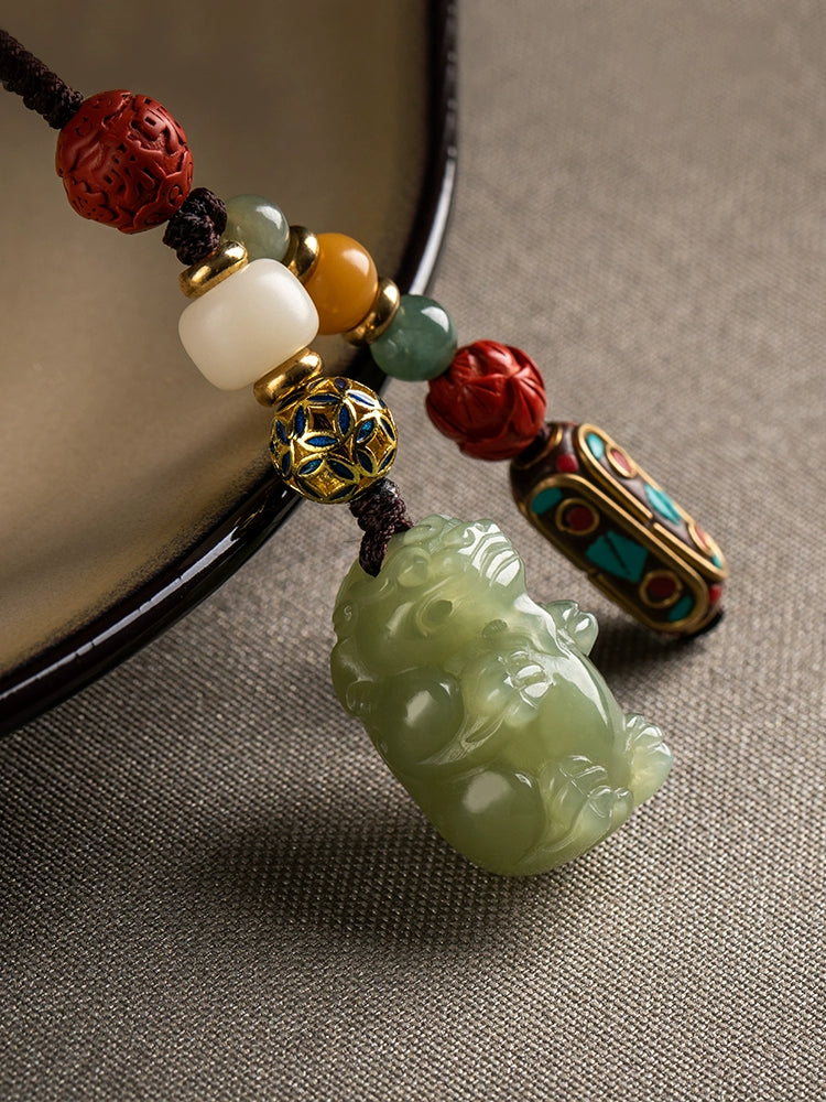 Real Hetian Jade Pixiu Keychain