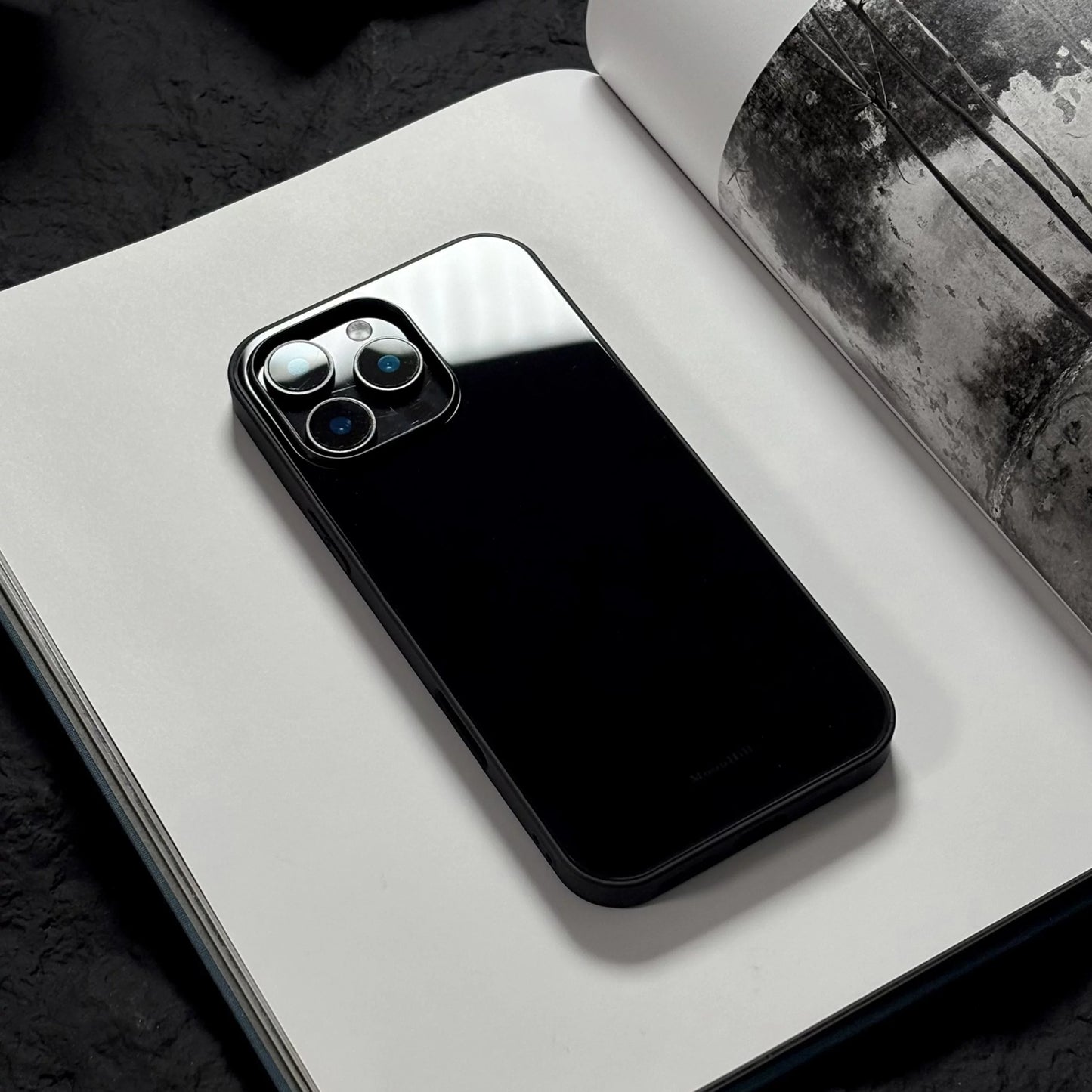 Abstract painting of a dark night at dawn, anti-slip, full-coverage glass premium phone case.