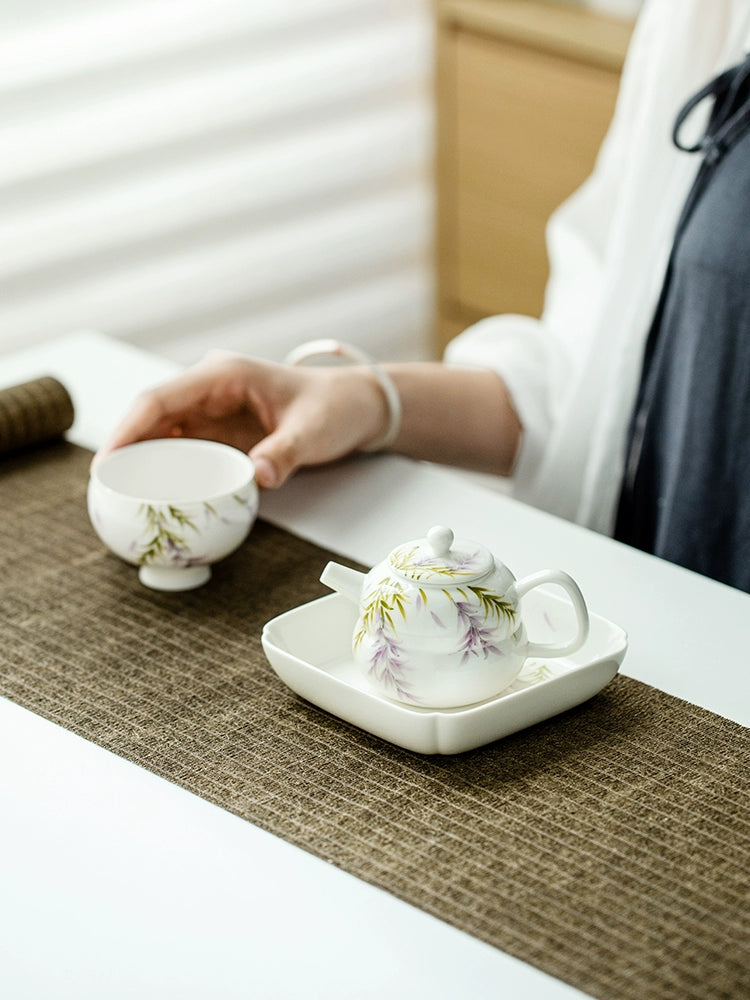 Hand-Painted Wisteria Flower Gourd Ceramic Teapot